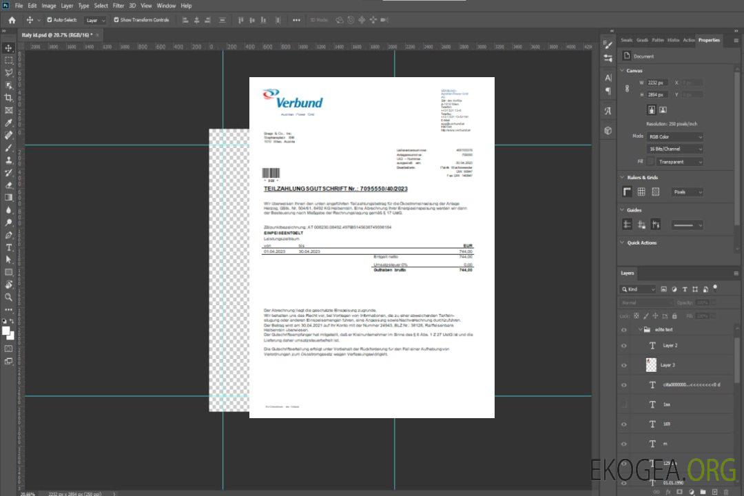 Facture commerciale du service public du Verbund Austrian Power Grid, SCR template